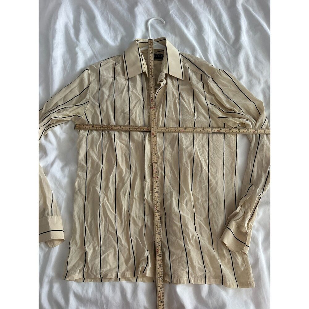 Vintage Bocci 100% Silk Striped Button Up Shirt Women's S Cream Black - Picture 4 of 8